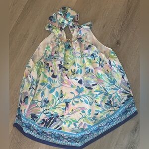 Lily pulitzer handkerchief halter shirt with gold hardware neckline and tie back